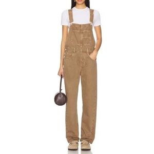 Free People Ziggy Overalls Size Medium Denim Tan Brown Neutral